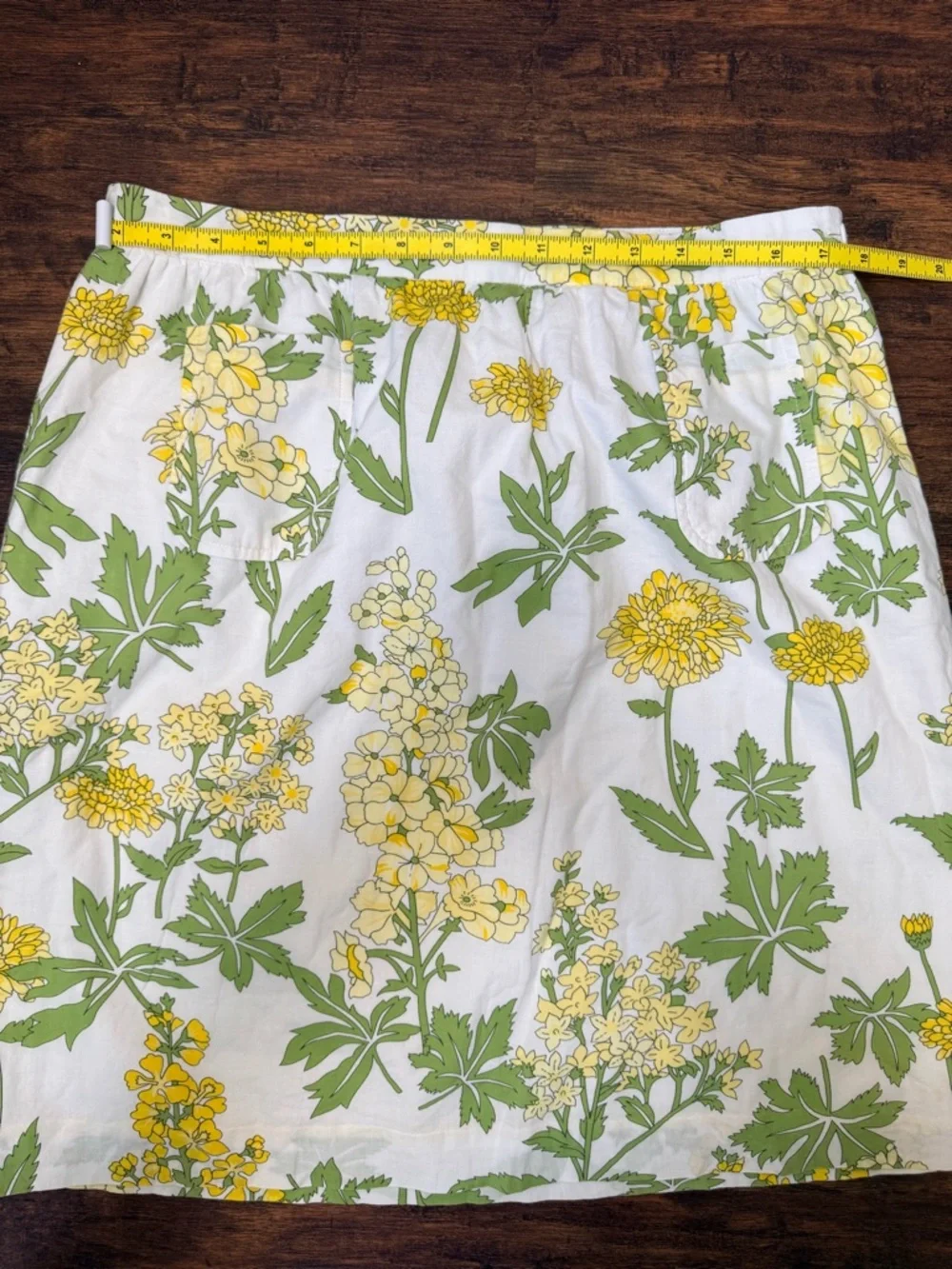 Anthropolgie Elevenses Floral Cotton Skirt Sz 8 Yellow Green A-Line Front Pocket - Picture 9 of 13